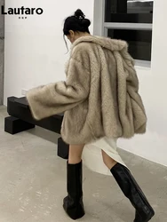 Lautaro Winter locker lässig dick warm weich haarig Kunst pelz Mantel Frauen Luxus hochwertige pelzige flauschige Jacke koreanische Mode