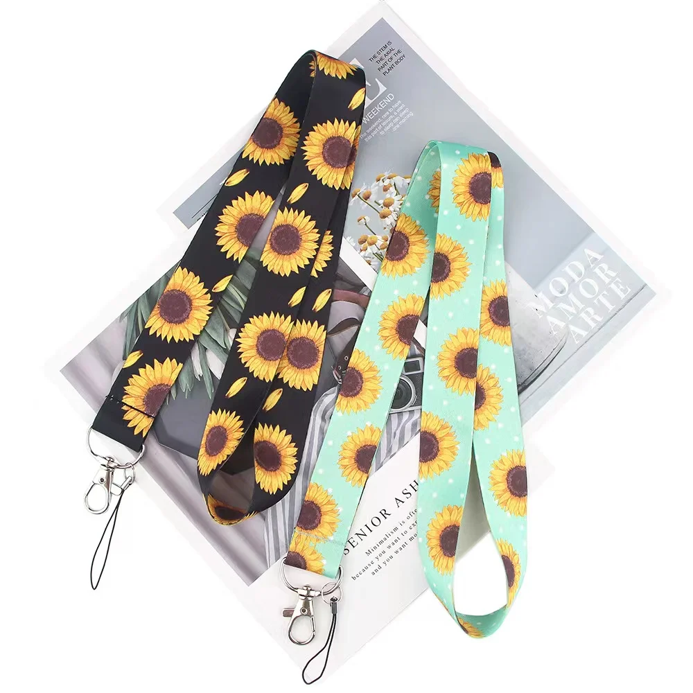 

Wholesale!!! Plant Sunflower Lanyards Cool Neck Strap Phone Keys ID Card Holder Lanyard For Keys DIY Hanging Rope Lanyards