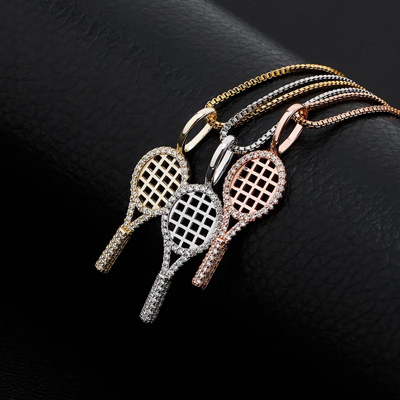 Cubic Zirconia S925 Sterling Silver Bling Ice Out Tennis Racket Pendants Necklaces for Women Fashion Charm Jewelry Drop Shipping