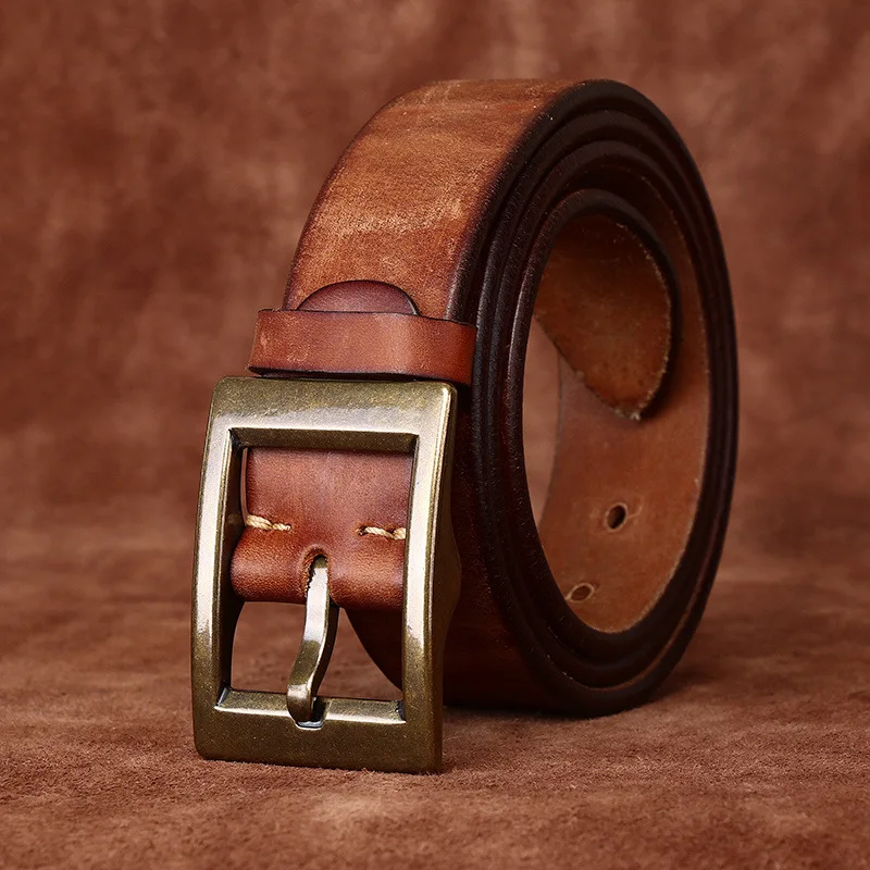 3.8CM Thick Cowhide Copper Buckle Genuine Leather Casual Jeans Belt Men High Quality Retro Luxury Male Strap Cintos Waistband