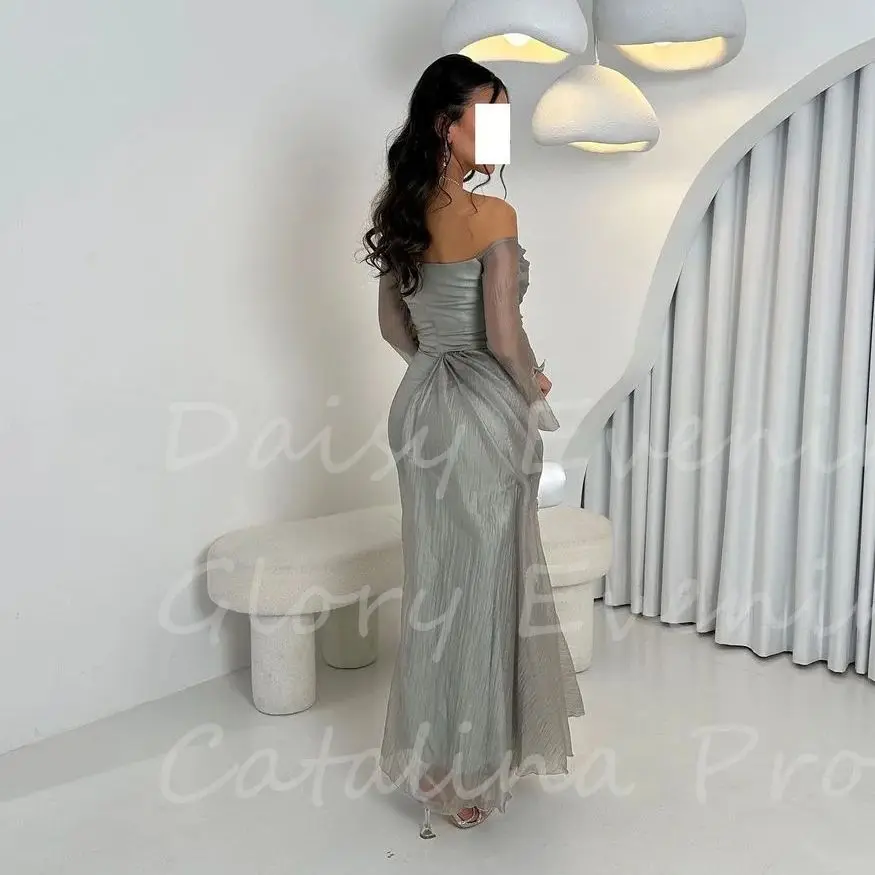 Vintage Elegant Evening Dress Gala Prom Dresses Off Shoulder Saudi Arabia  Long Sleeves Customized Formal Wedding Party Dress