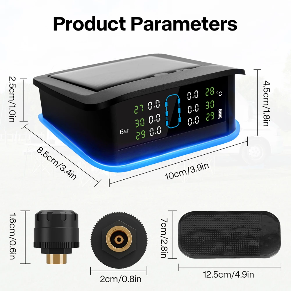 Tire Pressure Monitoring System with 6 Sensors USB/Solar TPMS (External)