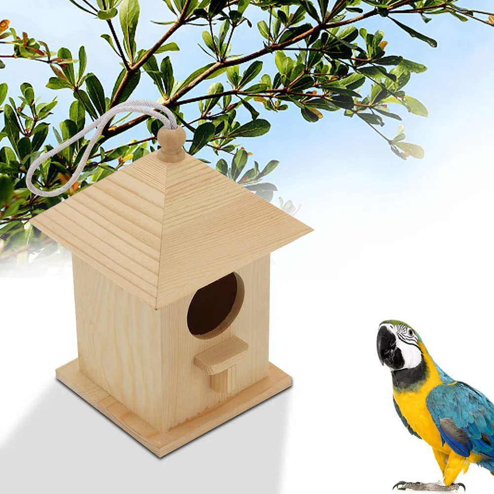 

1Pcs Wood Bird Nest Natural Finish Hatching Box Easy Access Comfortable Cage for Pet Birds Garden Yard Hanging Decoration