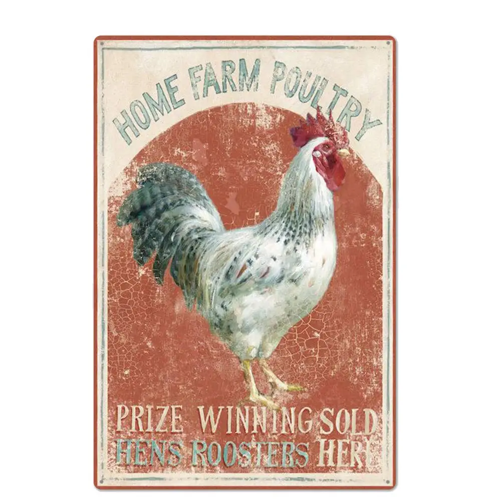 Vintage Design Prize Winning Sold Hens Roosters Tin Metal Signs Wall Art | Thick Tinplate Print Poster Wall Decoration for Fram