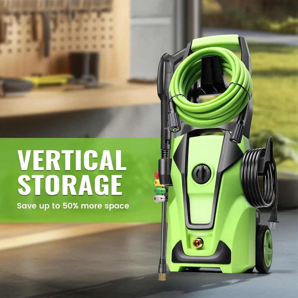 5000PSI 파워 클리너 (폼 캐논 포함), 4개 노즐, 33피트 호스 및 세제통, 자동차/차도/테라스 청소용