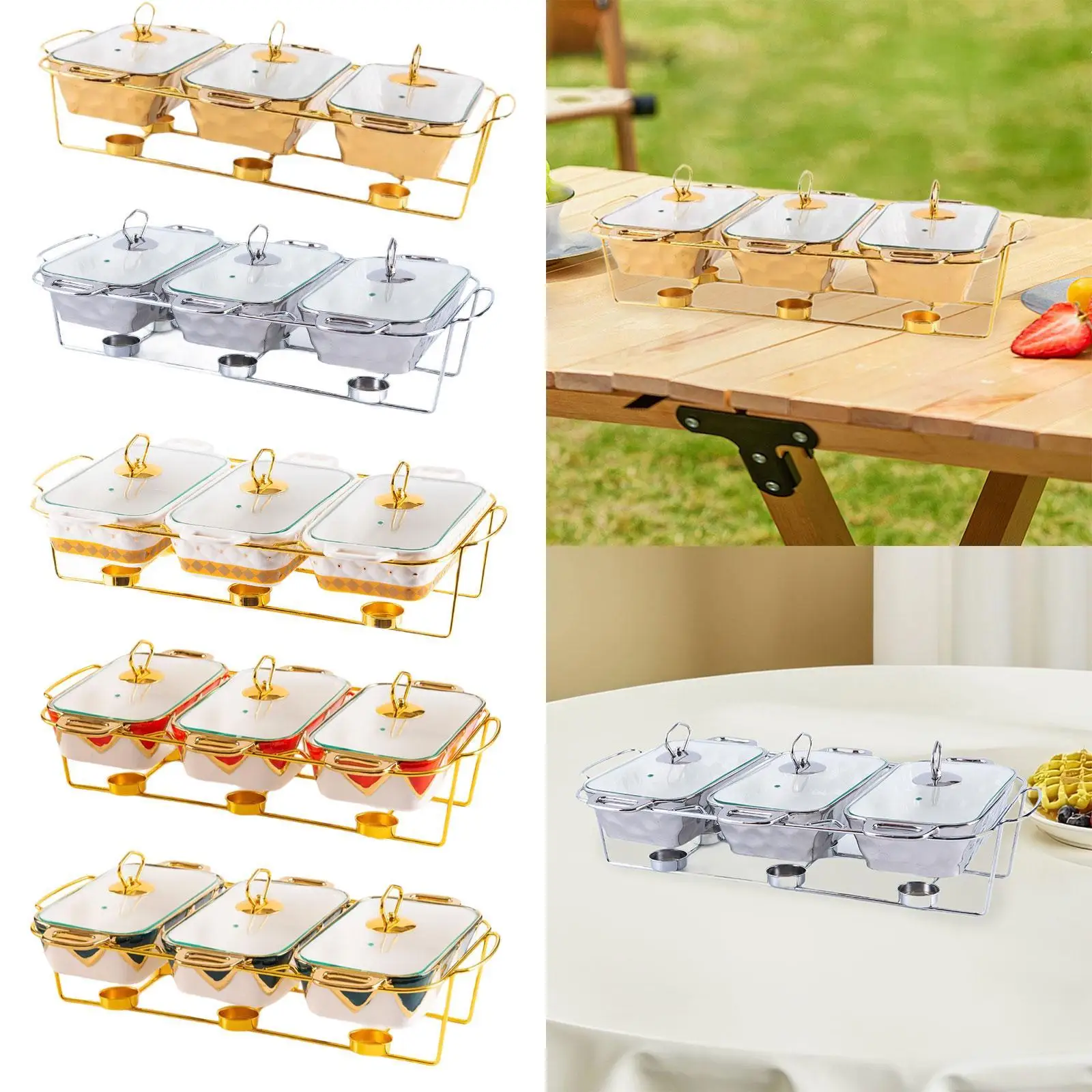 Chafing Dish with Handles Rectangular Household Portable Premium Buffet Display Casserole Dish for Banquet Wedding Holiday Event