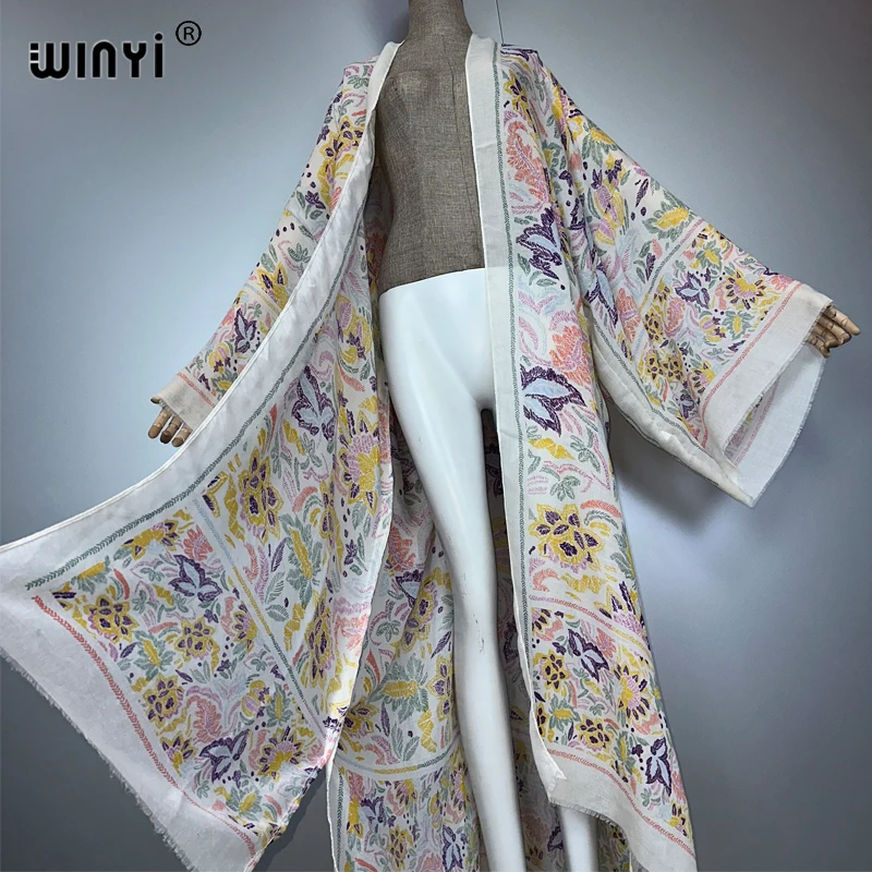 WINYI サマーアウトフィット 着物 アフリカ レトロプリント ビーチカバーアップ ムスリムドレス カーディガン ビーチウェア レディース アバヤ ドバイ ラグジュアリー カフタン