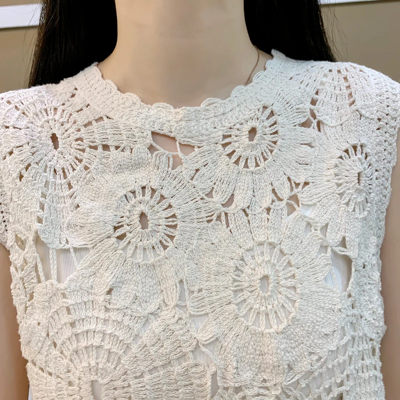 Ele évider ort Sve tricot couvrir femme une pièce été Faion haut coton coupe ample couleur gilet