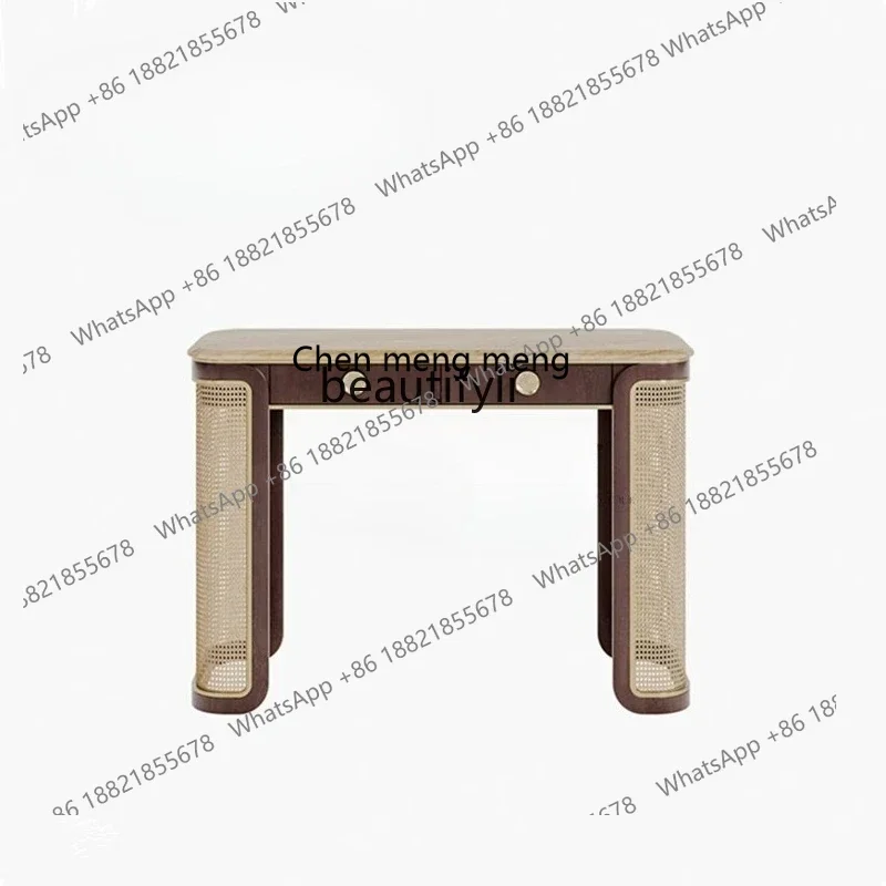 ss8350 Medieval style solid wood dresser American rattan travertine makeup table designer bed and breakfast bedroom decoration c