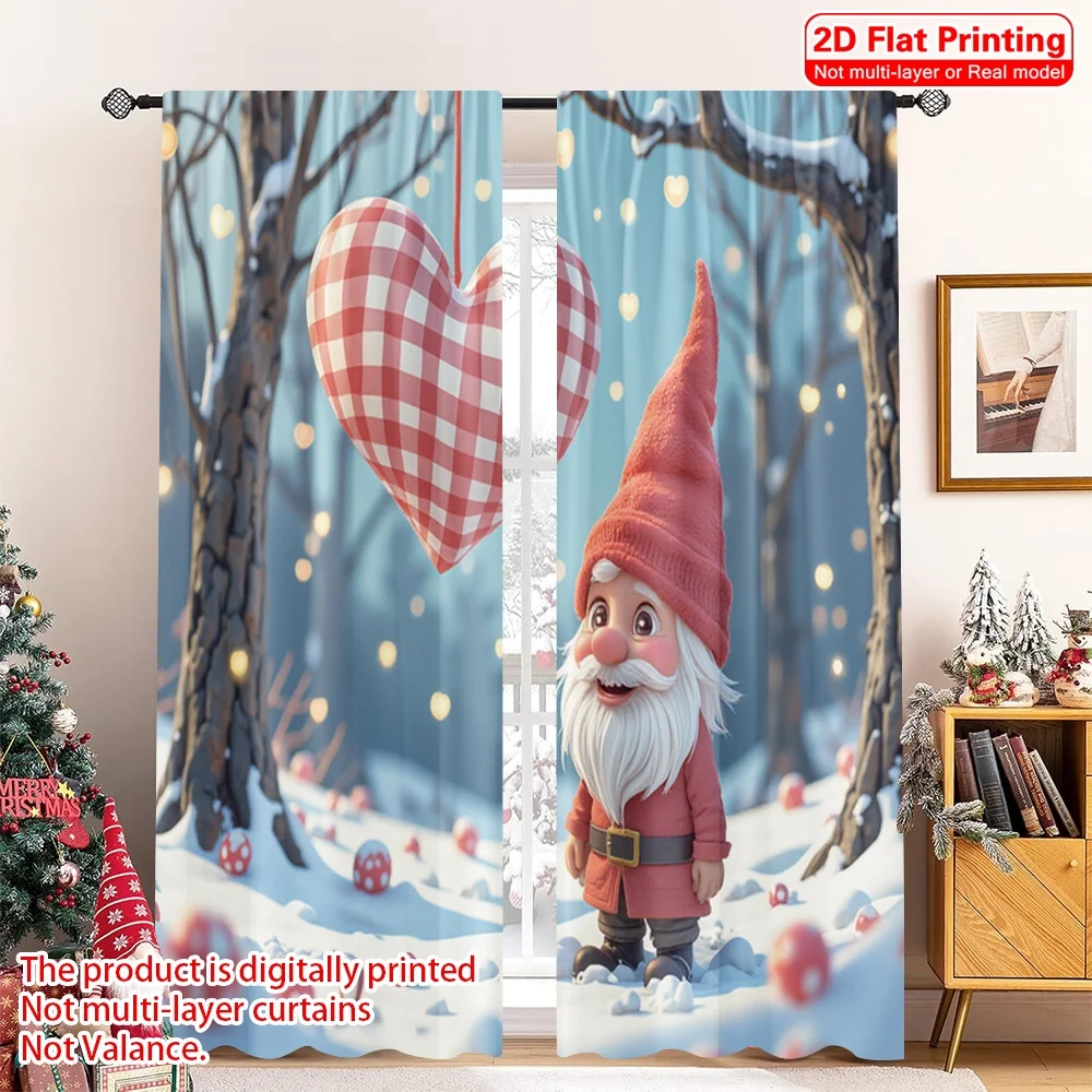 

2pcs 2D flat printing Merry Christmas Popular Curtain Gnome Heart Winter Holiday Romance 100% Polyester Without Electricity