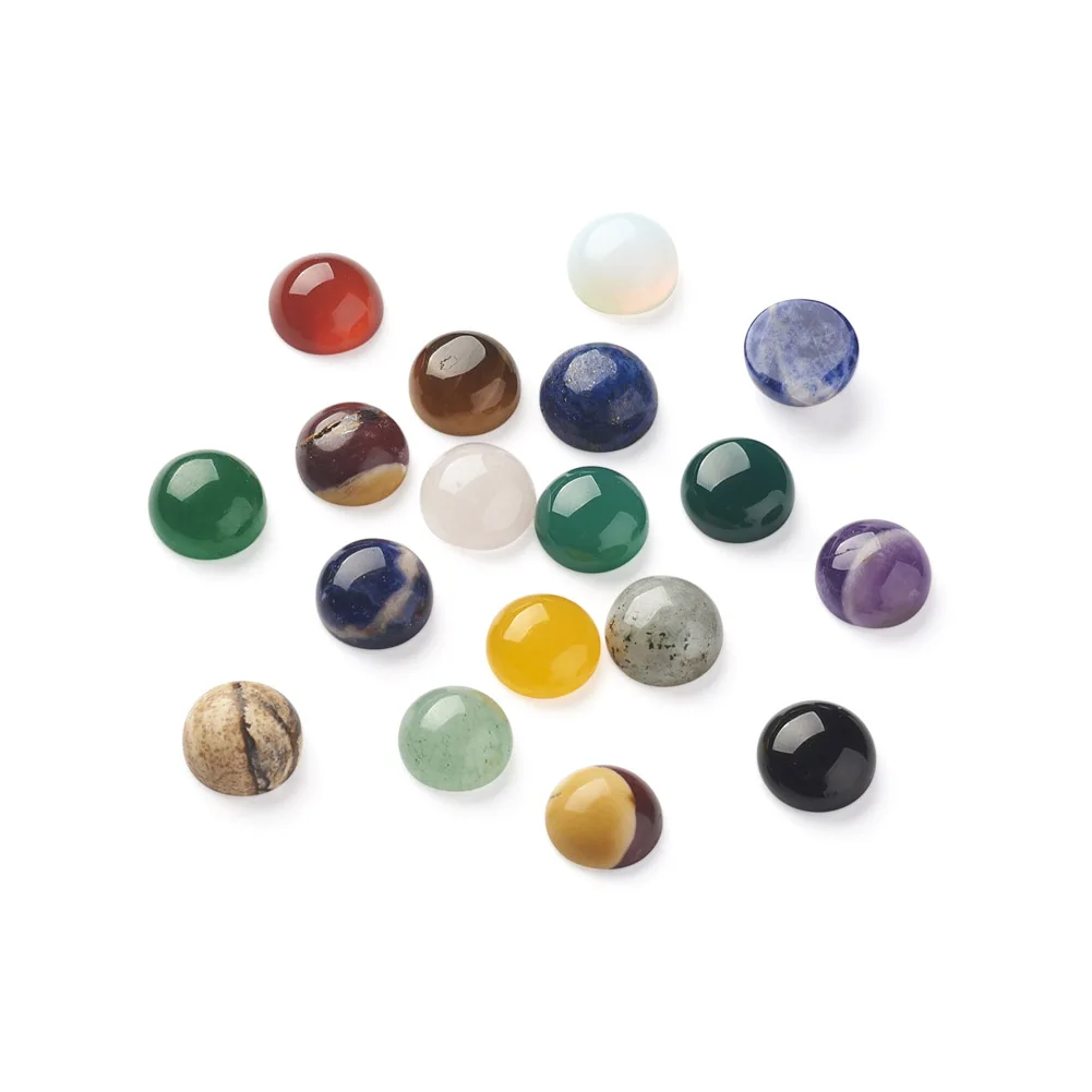 30Pcs Natural & Synthetic Gemstone Cabochons Half Round 2 Sizes Stone Cabochon Settings Pendants Necklace Bracelet DIY Jewelry