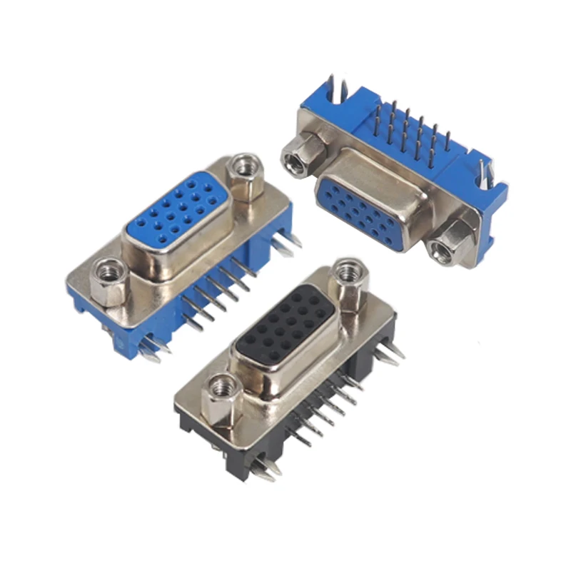 【5-1PCS】DB15 DR15 FEMALE PCB Mount CONNECTOR RIGHT ANGLE D-Sub 3Rows Blue Parallel Port CONNECTORS 15pin 15 pin VGA socket