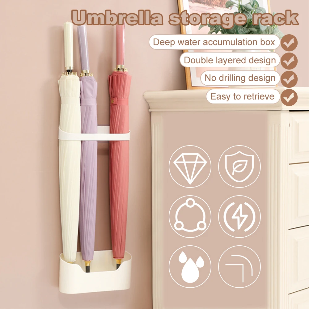 Wall Mounted Umbrella Storage Rack Hole-free Multi-functional Household Umbrella Holder Sun Umbrella Drain Rack Storage Box