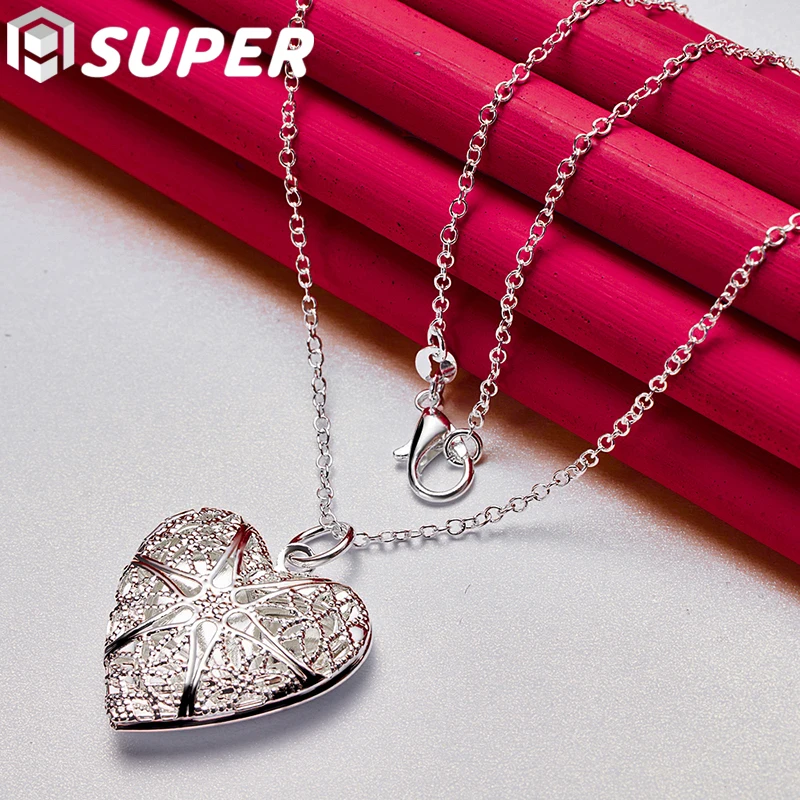 925 Sterling Silver Photo Frame Heart Necklace 16/18/20/22/24/26/30 Inch Chain For Woman Man Charm Wedding Jewelry