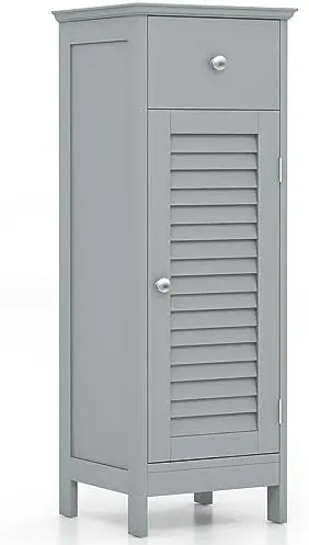 

Bathroom Floor Cabinet, Wooden Free Standing Cabinet with Drawer & Single Shutter Door, w/Adjustable & Anti-toppling Closet