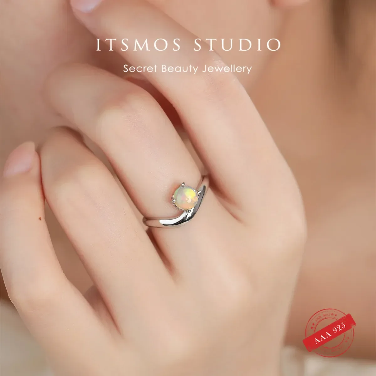 

ITSMOS Genuine Opal River Adjustable Ring s925 Sterling Silver Tiny Simple Rings Jewelry for Women Her Best Friend Gift