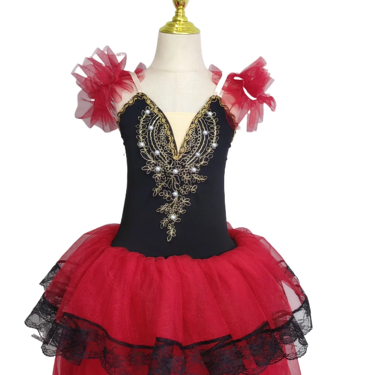 Red Spanish Dress Romantic Tutu for Adult Girls Long Tutu Skirt for Girls Soft Tulle Long Dress Performance Costumes