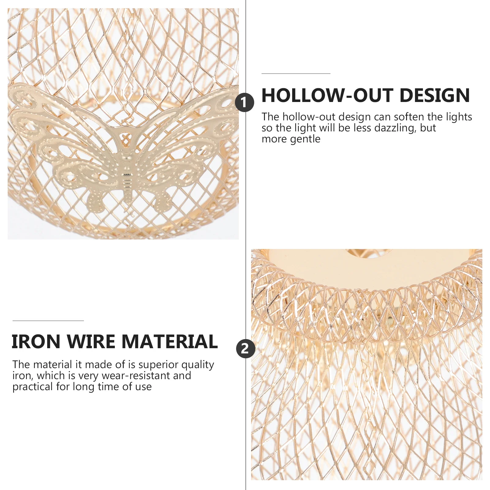 1 قطعة سلك الحديد الذهب عاكس الضوء الفراشات زهرية معدنية تصميم جوفاء ديكور معلق غطاء المصباح إكسسوار إضاءة المنزل #3