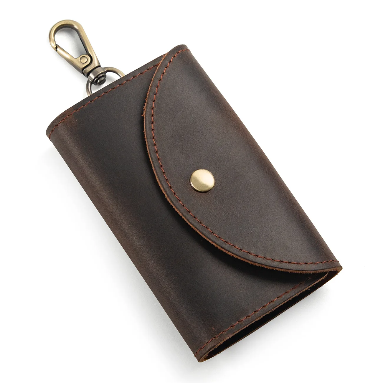 Retro Crazy Horse Leather Key Bag Men Trifold Waist Hanging Pouch Simple Casual Genuine Leather Coin Purse