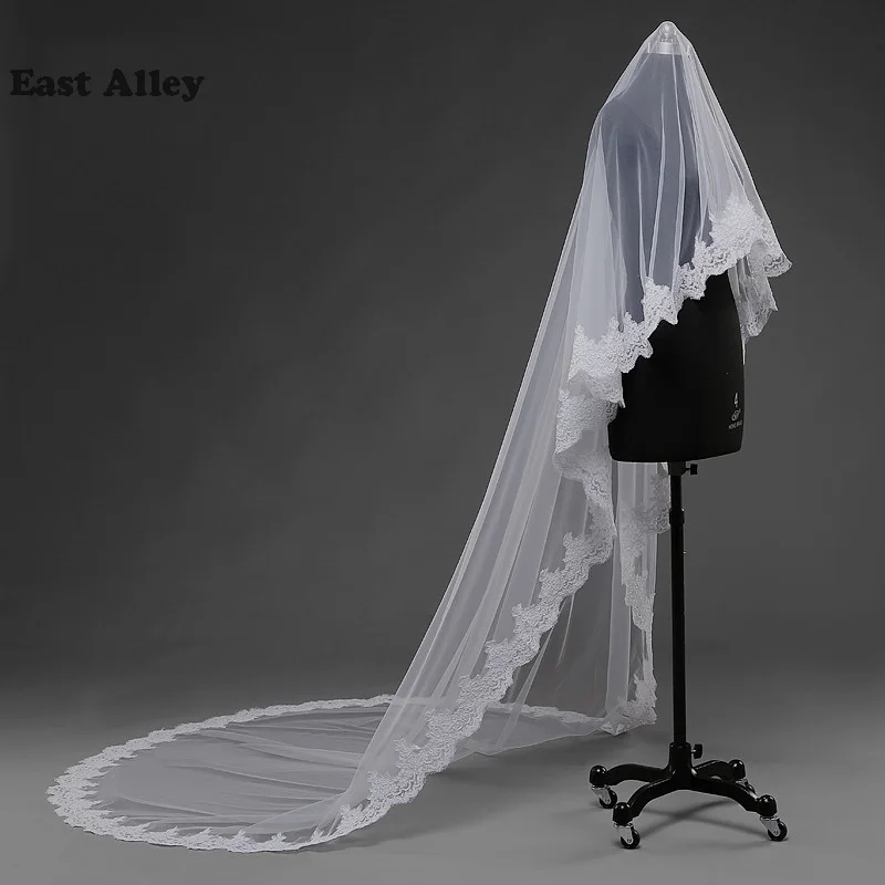 White Ivory Wedding Accessories Lace 5M/500cm Cathedral Length Bride Veil Lace Mantilla bridal veils wedding