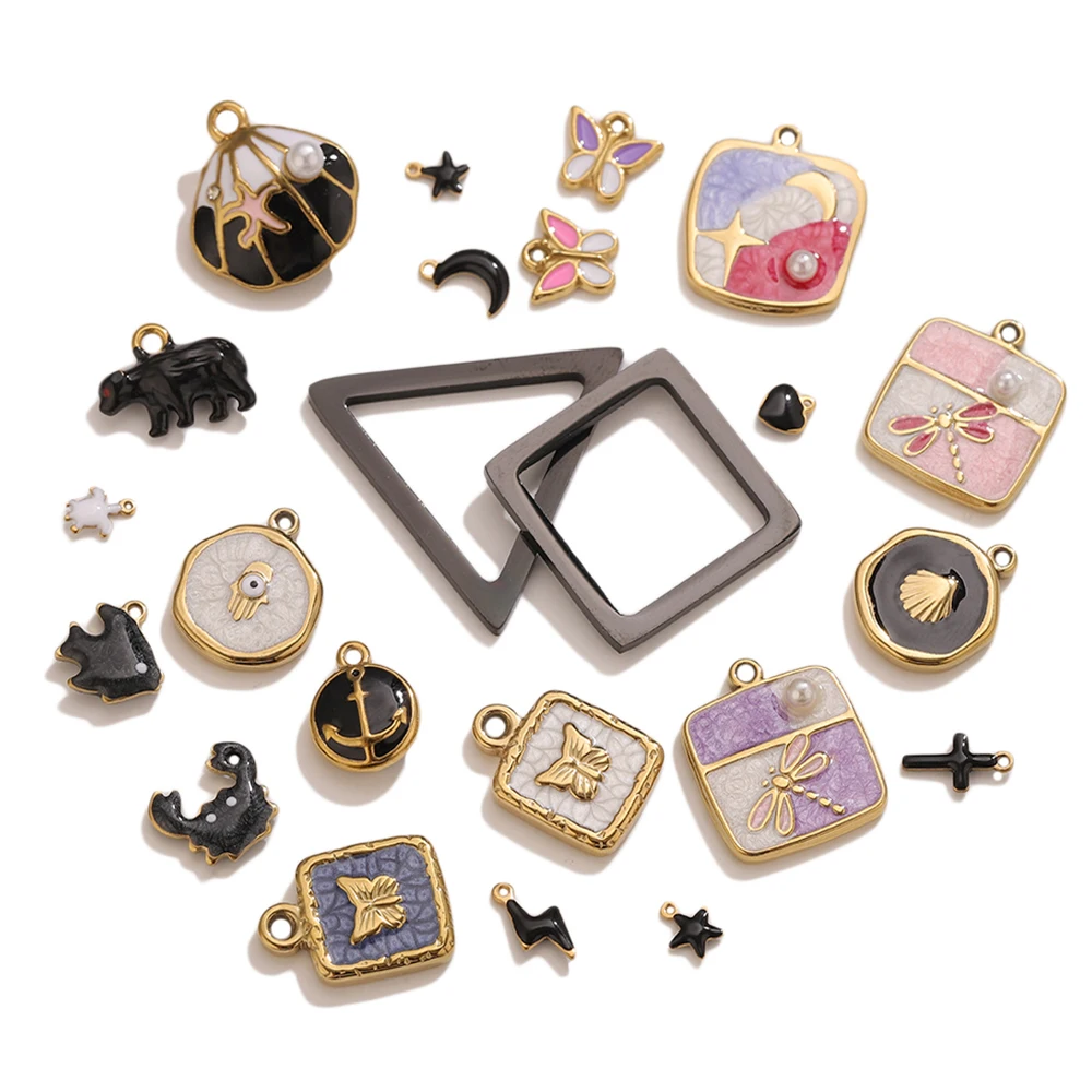 1-20Pcs Small Star Moon Animals Enamel Charm 18K Stainless Steel Gothic Butterfly Pendant DIY Necklace Jewelry Women Gifts Bulk