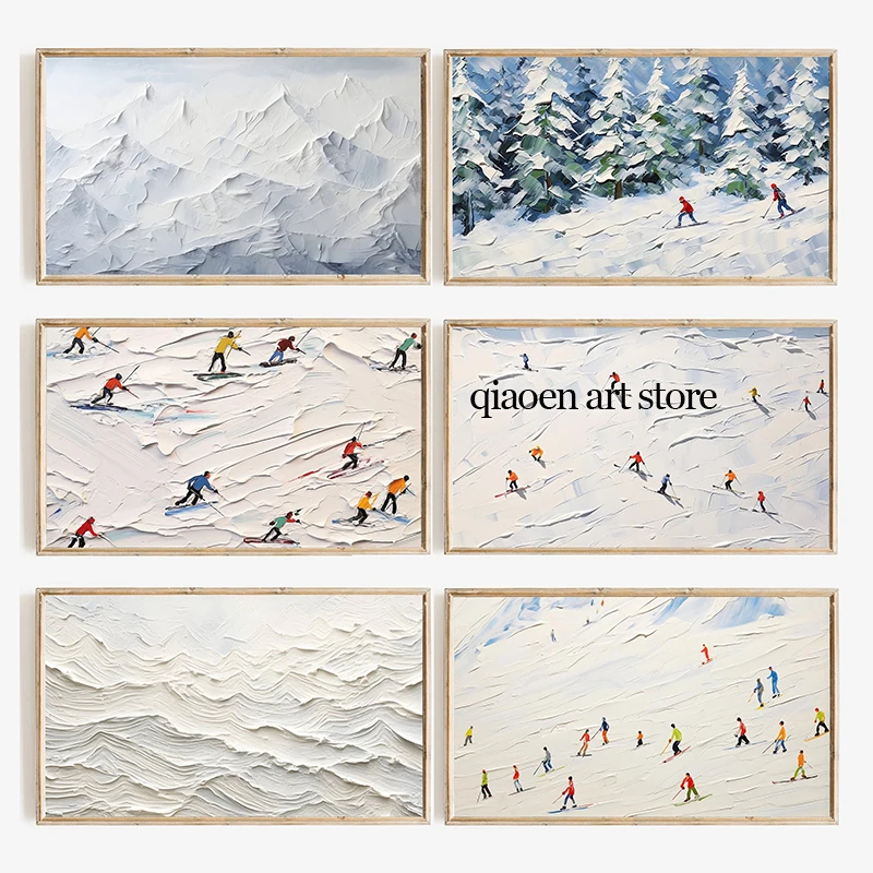 مجردة الشتاء التزلج الجبل الثلوج قماش اللوحة الملصقات والمطبوعات الحديثة التزلج جدار صورة فنية لغرفة المعيشة ديكور المنزل #1