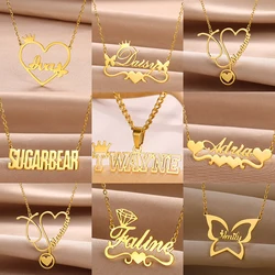 Custom Name Pendant Necklace With Butterfly Heart For Women Stainless Steel Cuban Thick Chain Personality Jewelry Gift