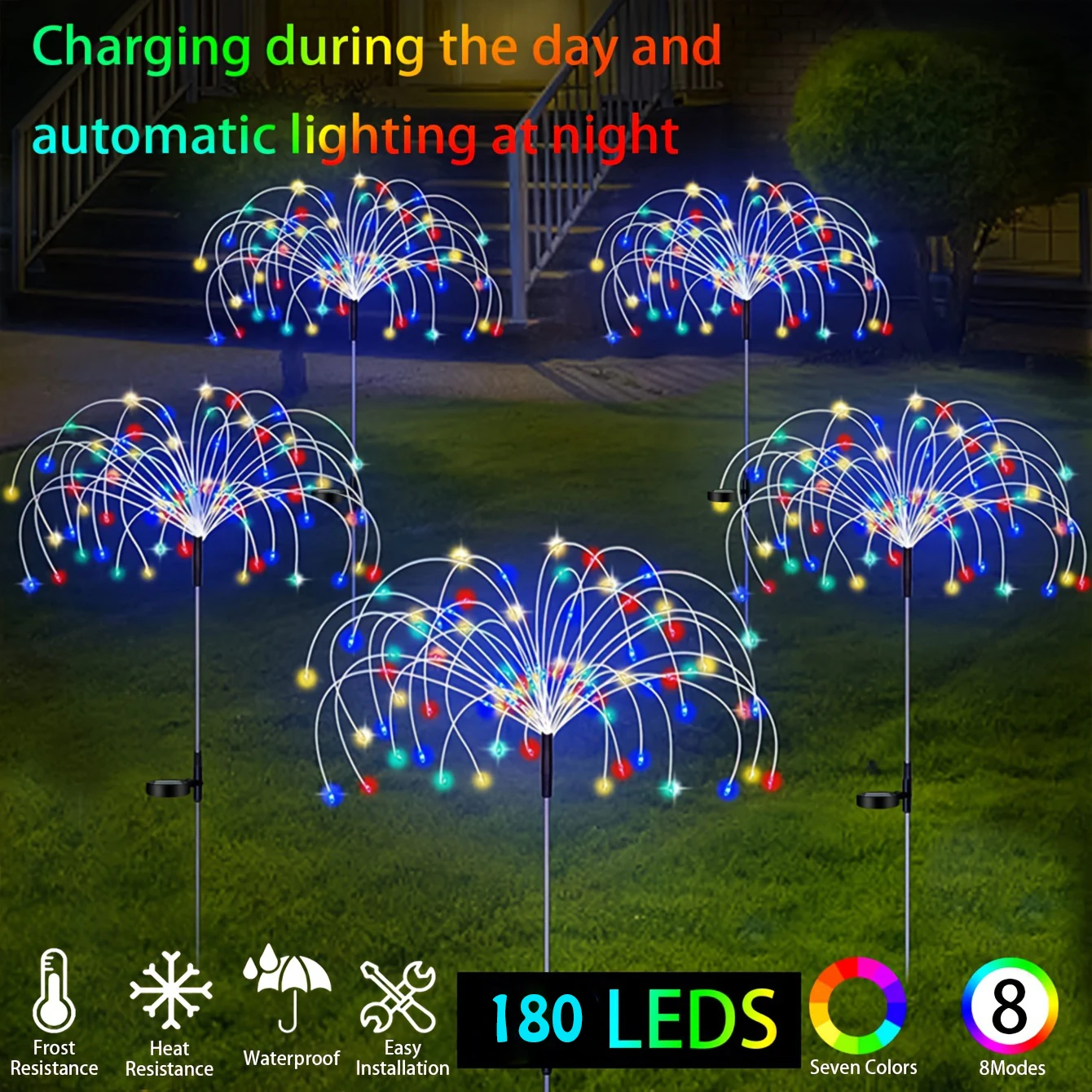 Solar-Powered 60/120/180 LED Firework Light: 8 Modes Color-Changing, Waterproof Garden & Lawn Festive Decoration, Auto On/Off