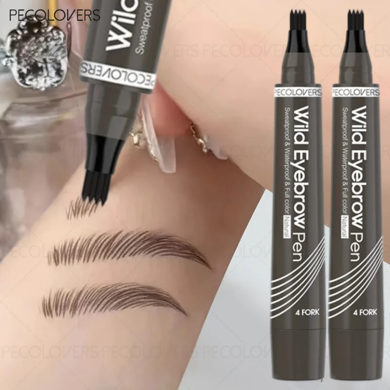 Lápis de sobrancelha multicolorido de quatro garfos, preencha a sobrancelha para criar uma forma de sobrancelha perfeita, de longa duração e natural