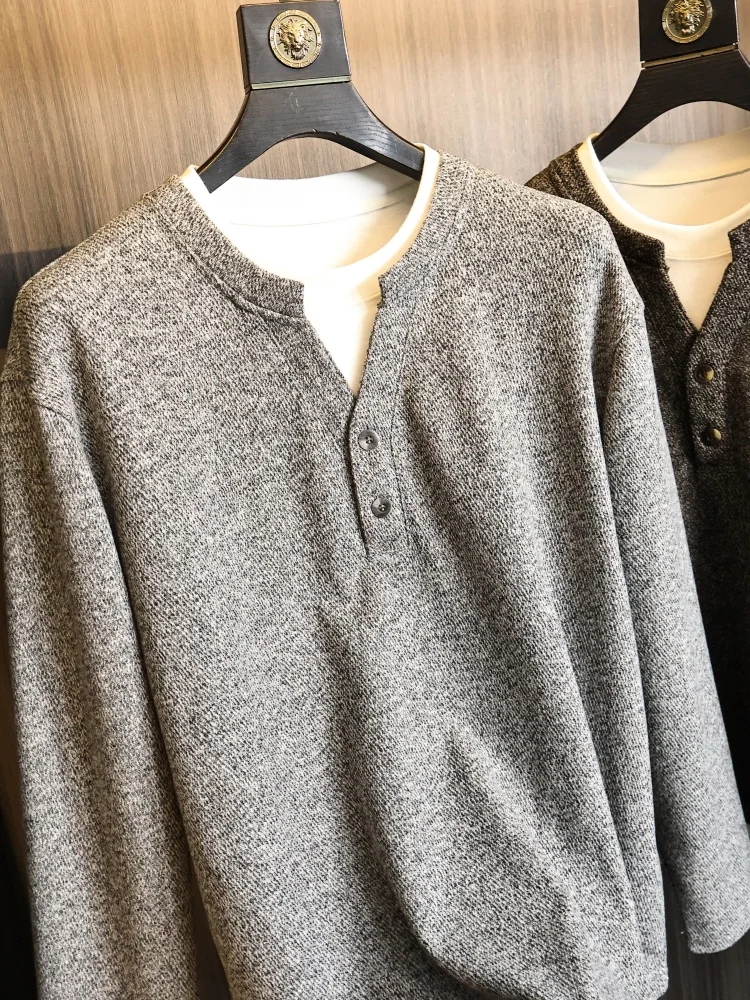 Men's Autumn Winter Knitted Half Open Cardigan Sweatshirt Textured Floral Design Versatile Henry Collar Fake Two-Piece Style