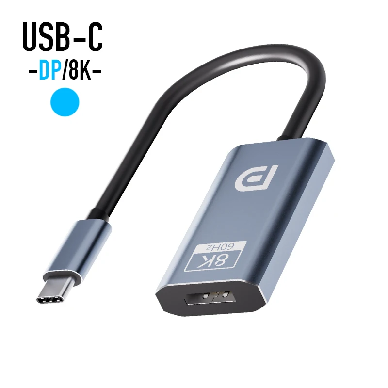 NOVO Adaptador Conversor USB-C DisplayPort 8K/60Hz 4K/144Hz Tipo C USB 3.1 para Display Port DP 1.4 de Vídeo e Áudio em Liga Metálica para Laptops Macbook