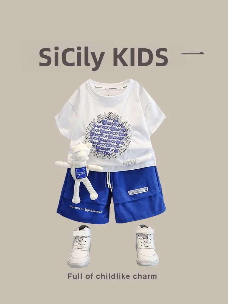 Conjunto Infantil Masculino de Verão SiCily: Camiseta e Shorts Finos Estilo Streetwear para Crianças