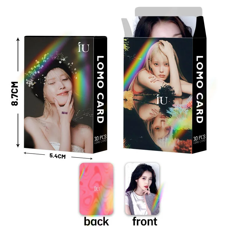 30Pcs/set Kpop IU LeeJiEun Laser Card Double-sided Postcard Support INS Card Box High Quality PhotoCard Fans Collection Gift Box