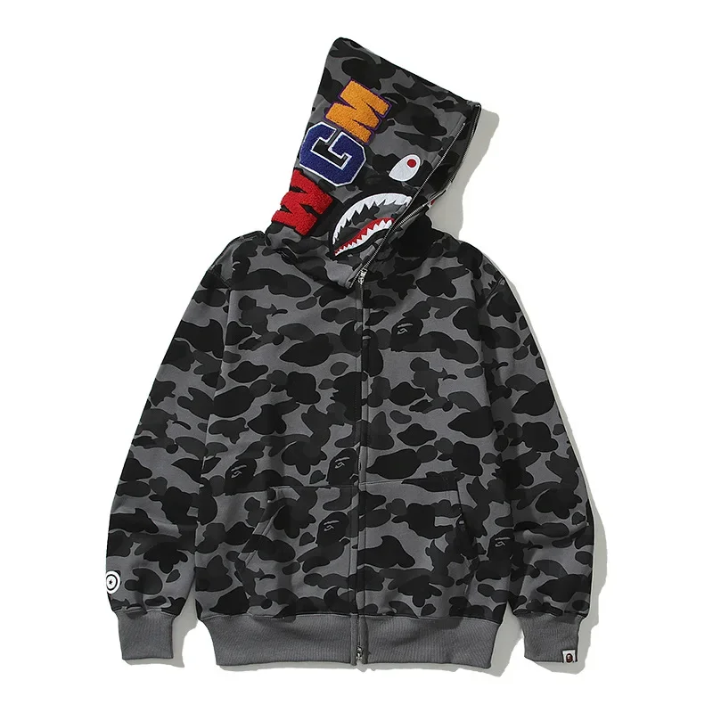 AAPE BY A BATHING APE Classic Camouflage Shark Autumn Hoodie Men High-quality Youth Zipper Cotton Jacket Fashion Costume Couple