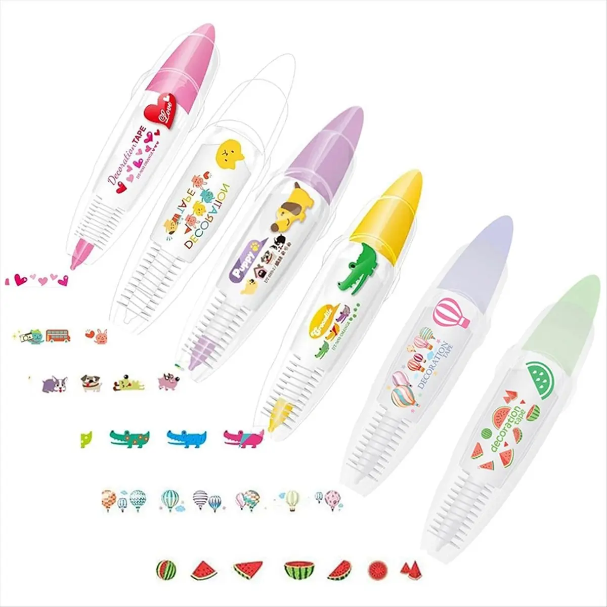 ABJS 6PCS DIY Cute Animals Press Type Decorative Pen, Cute Animals Lace Correction Tape Decorative Tape Pen
