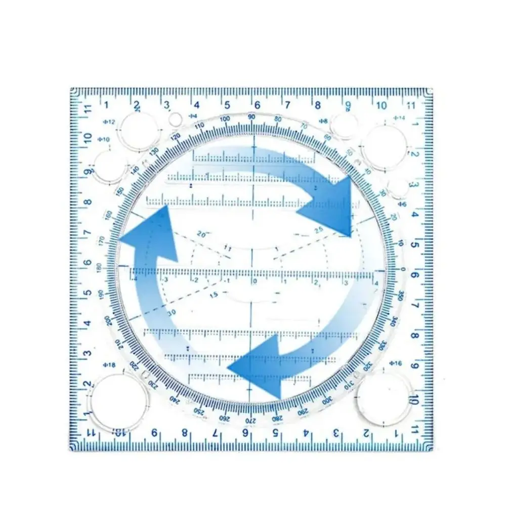 Multifunction Plastic Rotatable Ruler Stereo Geometry Measuring Scale Circle Drafts Protractor Tool