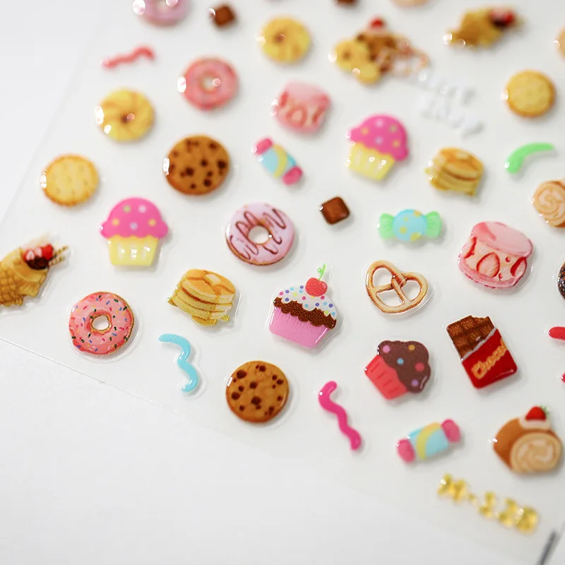 1pcs 5D Kawaii Jelly Dessert Nail Art Stickers Donut Cake Chocolate Self Adhesive Nail Decorations Decals DIY Slider Accessories