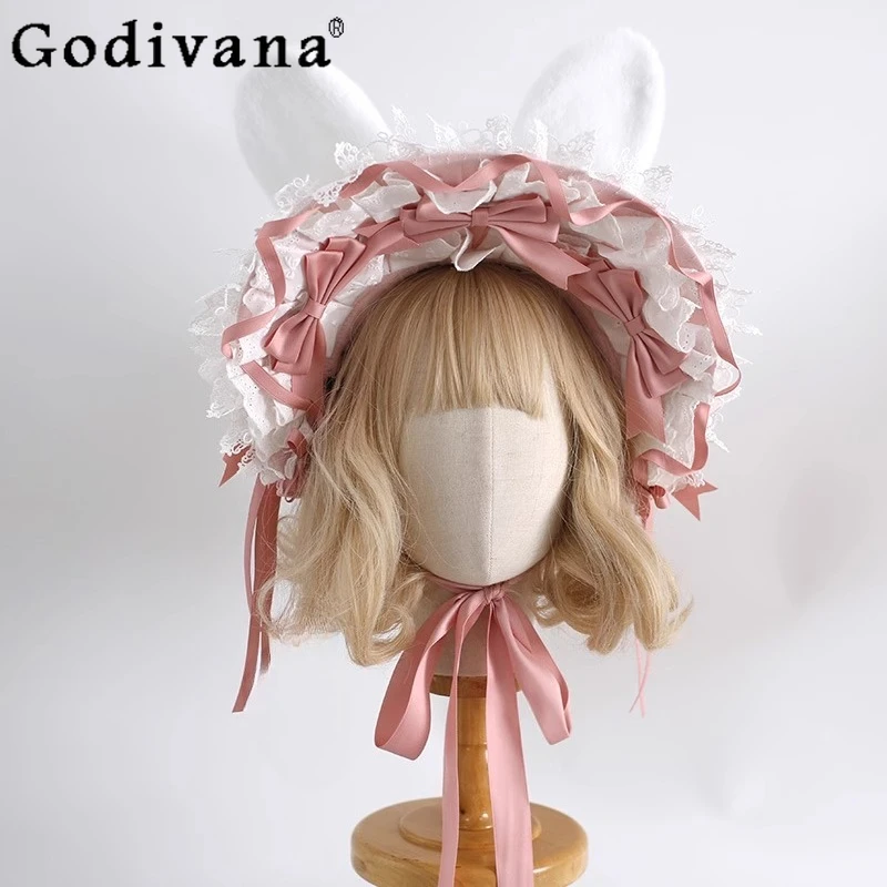 

Original Rabbit Ears Kawaii Cute BNT Sweet Girls Japanese Lolita Style Doll Sense Lace Edge Bow Heavy Industries New Headwear