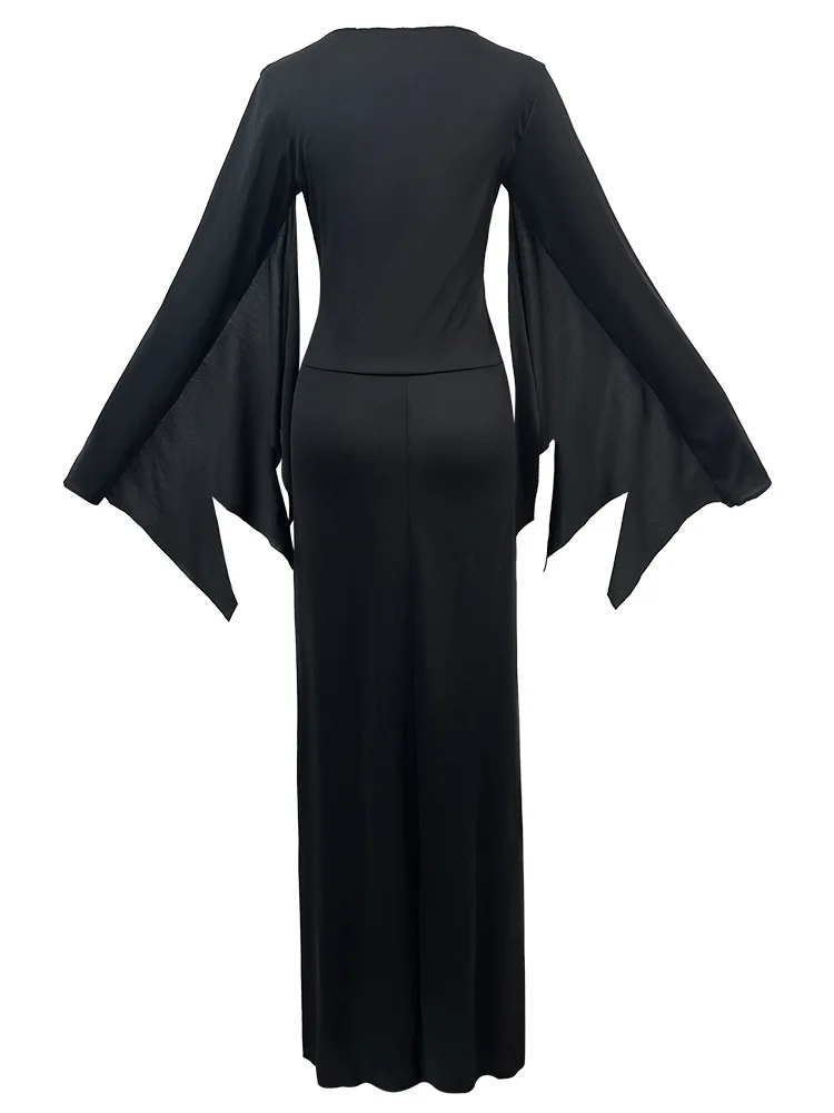 مثير الساحرة القوطية تأثيري ازياء الكبار دور اللعب الأرجواني هالوين كرنفال حفلة أداء الملابس فستان مع قبعة