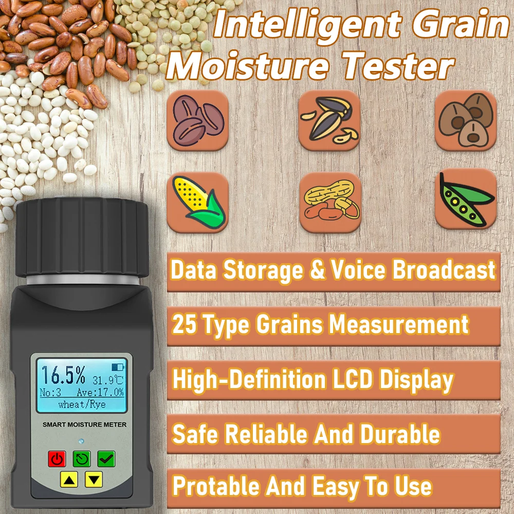 

Cup Grain Hygrometer Smart Humidity Tester Instrument For Coffee Bean Wheat Peanut Moisture Detector Analyze Data Can Be Saved
