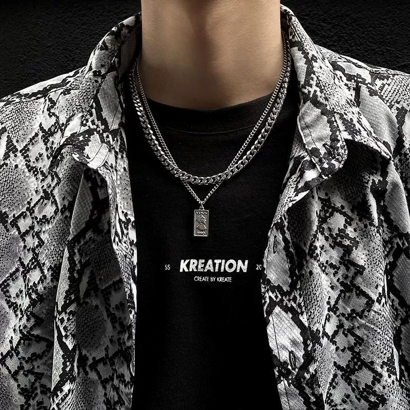 

Adjustable Length Rectangular Pendant Necklace for Men Punk Fashion Neck Jewelry