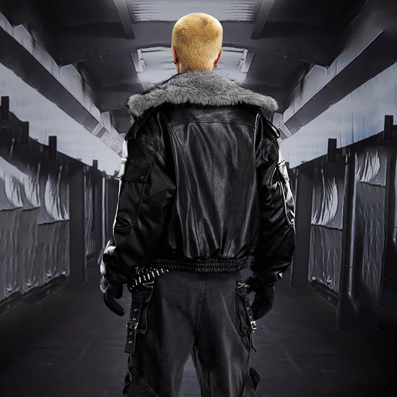LUZHEN 2025 شتاء جديد جودة عالية فو الفراء المرقعة الرقبة الدافئة الجلود معطف مبطّن الرجال موضة الشارع وسيم سترة JY5337