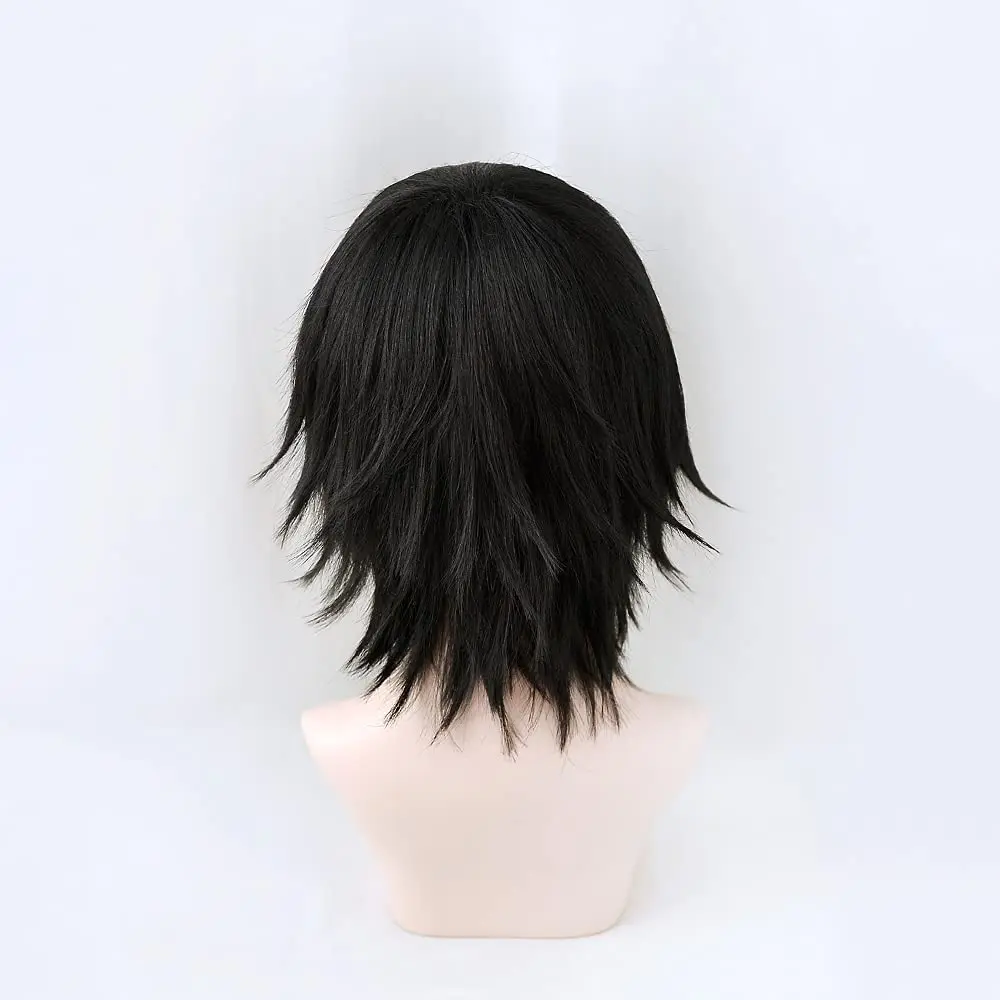Himeno perruque noir court moelleux couches cheveux synthétiques résistant à la chaleur Costume fête jouer rôle + bonnet de perruque