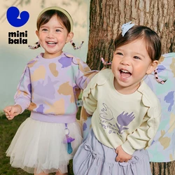 Mini Bala Girls' Ruffled Sweatshirt New Spring Version Skin-friendly, Soft, Elastic, Cute and Versatile Top