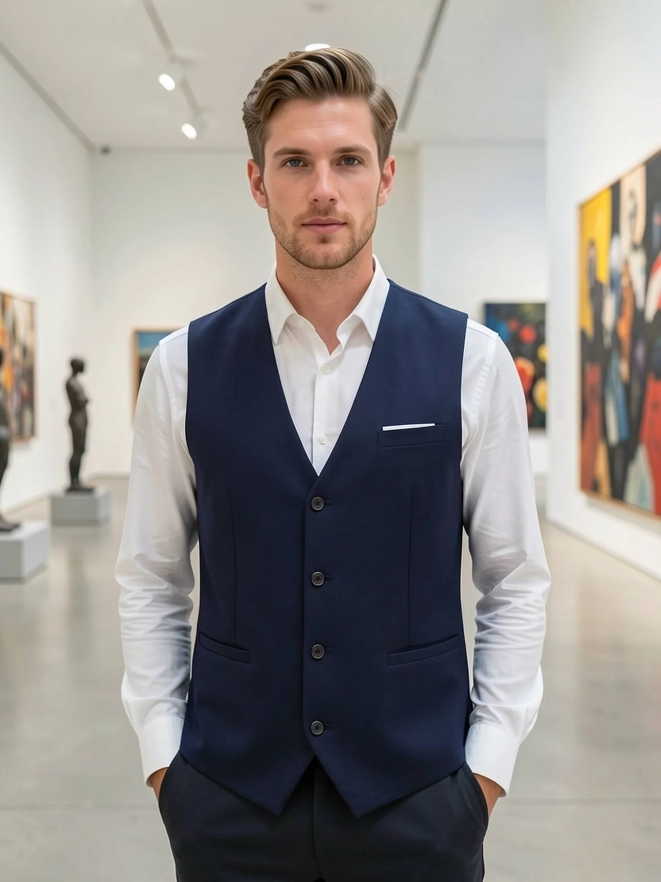 

Men's Polished Solid Vest Single Breasted Slim Fit Suit Elegant Office Party Wedding