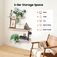 Wall Mounted Shelves 3 Tier Floating Shelf Vintage Industrial Style Wood Metal Storage Display Rack for Home Office Organization
