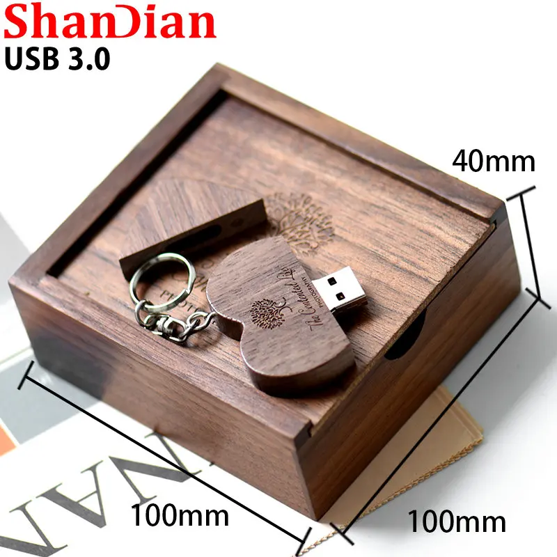 

Wedding Gift Box High Speed USB 3.0 Flash Drives Free Custom Logo Pen Drive Real Capacity Wooden Memory Stick 64GB/32GB U Disk