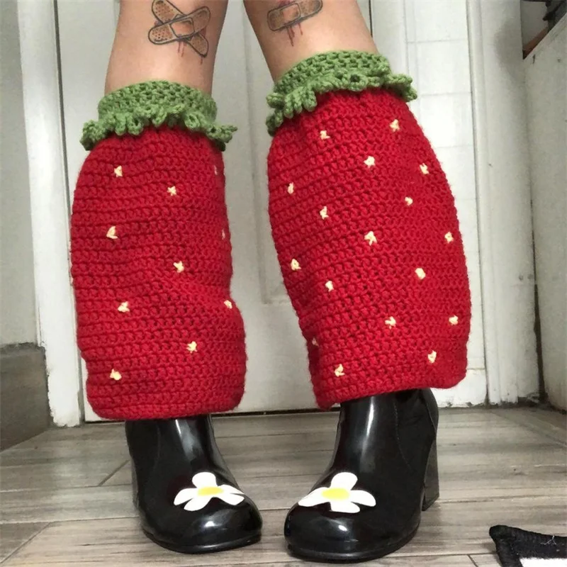 Women Wimter Knit Leg Warmers Contrast Color Cute Knee High Socks Aesthetic Boot Cuffs Cover for Streetwear Clothes Accessories