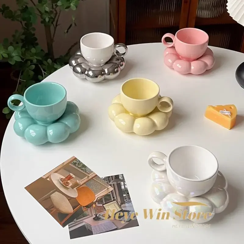 

Sunflower Coffee Cup Plate Set Thickened Tray Milk Flower Fat Milk Cup Plate Women's Afternoon Tea Set Ceramic Mug Latte Cup