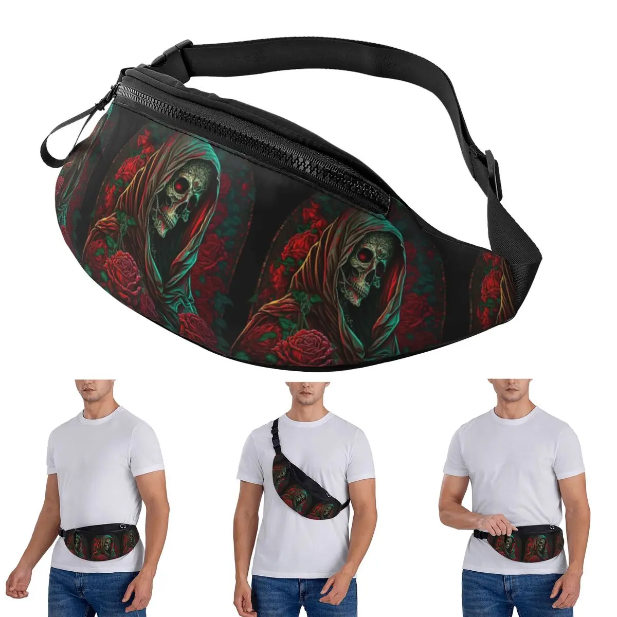 

Crossbody Waist Bag Forest Roses Santa Muerte Men Women Fanny Pack Travel Running Money Phone Pouch